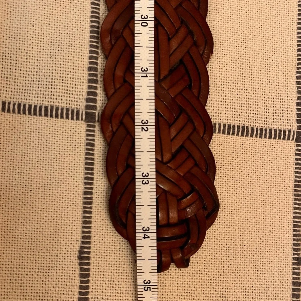 Braided Leather Belt with Gold Buckle Tongue 34” Long Chic Polished Preppy Vibe